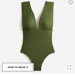 J Crew Safari green v neck one piece bathing suit